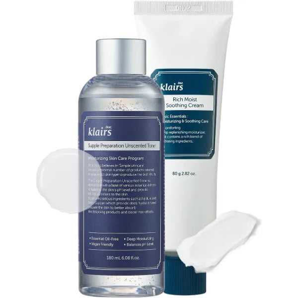 DearKlairs Unscented Toner + Soothing Cream Set, Trouble Soothing, K Beauty Skincare Routine