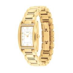 COACH WOMEN'S WHITE DIAL IONIC PLATED THIN GOLD STEEL & CRYSTAL BRACELET WATCH - 14504316