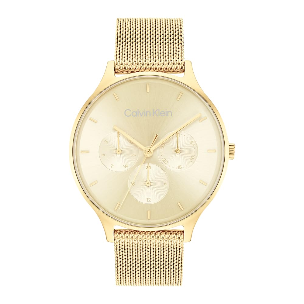 Calvin Klein TIMELESS MESH MF Women's Watch, Analog - Gold / Red
