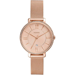 Fossil Women's Jacqueline Stainless Steel Dress Quartz Watch One Size Rose Gold Glitz Mesh