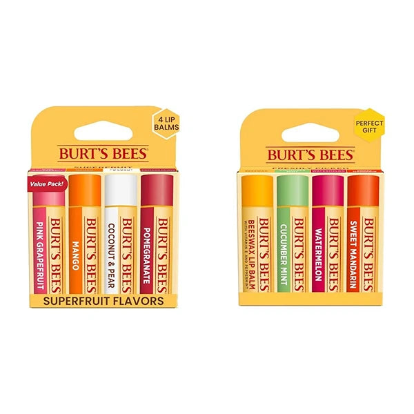 Burt's Bees Lip Balm Easter Basket Stuffers - Pink Grapefruit, Mango, Coconut & Pear, Pomegranate and Original Beeswax, Cucumber Mint, Watermelon & Sweet Mandarin Packs, 0.15 oz, 4 Tubes