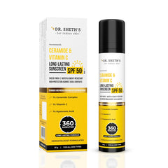 Dr. Sheth's Ceramide & Vitamin C Long lasting Sunscreen SPF 50+ PA++++|For 6 hrs Advanced UV & Tan Protection|No White Cast, Water & Sweat-Resistant|Non-Greasy & Quick-Absorbing |For Women & Men |50g