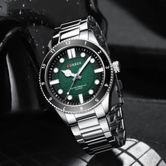 CURREN-Quartz Wrist Watches for Men, Round Luminous Hand, Stainless Steel Strap, Casual Business Watch, New Watches for Men, 8450 - SILVER GREEN