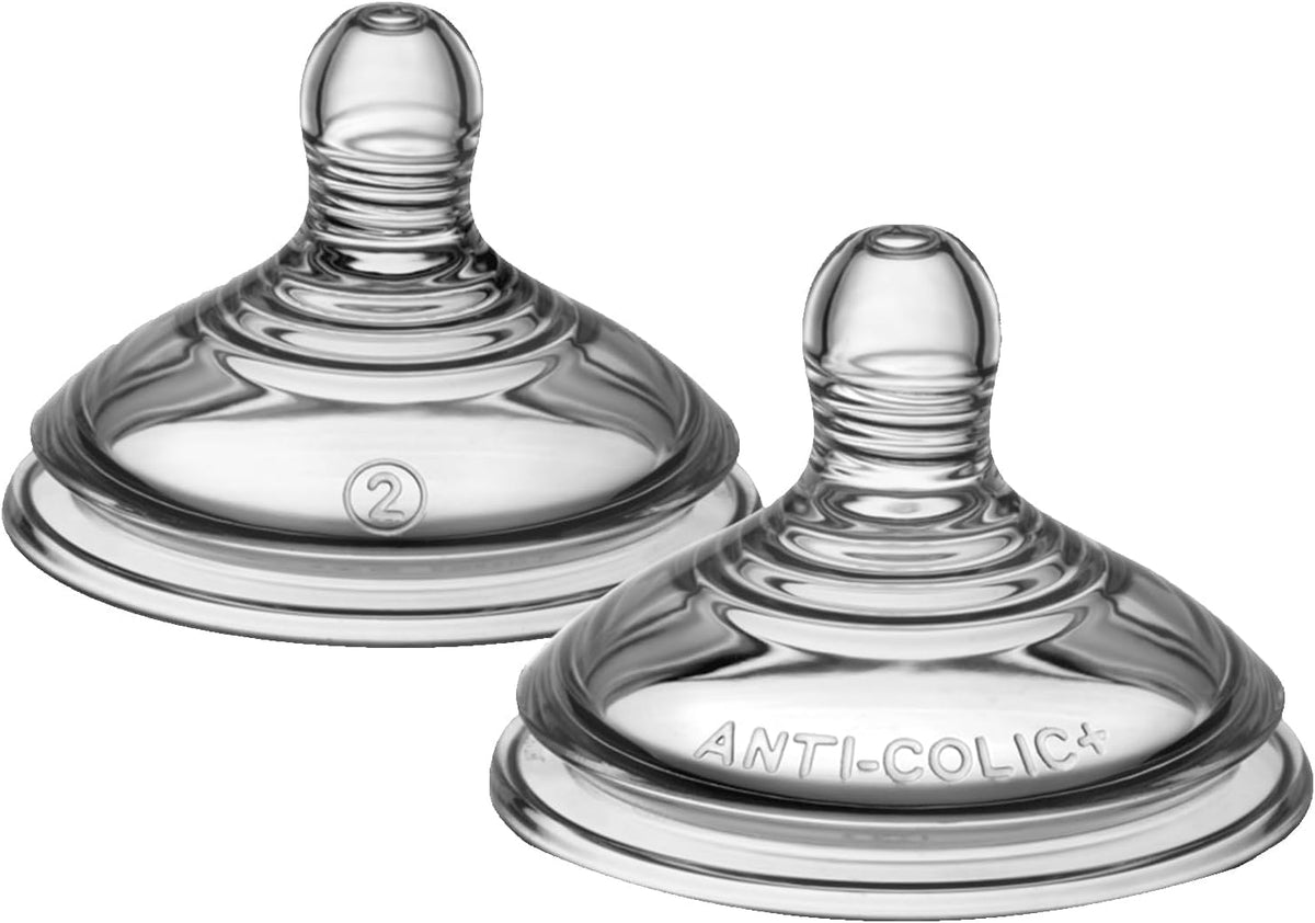 Tommee Tippee Advanced Anti-Colic Baby Bottle Teats, Breast-Like, Soft Silicone, Medium Flow, 3 Months+, 2 Pack