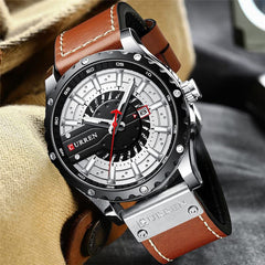 CURREN watch 8374 Luminous Leather Strap Hands Military Mens Watches Waterproof Quartz Male - brown black