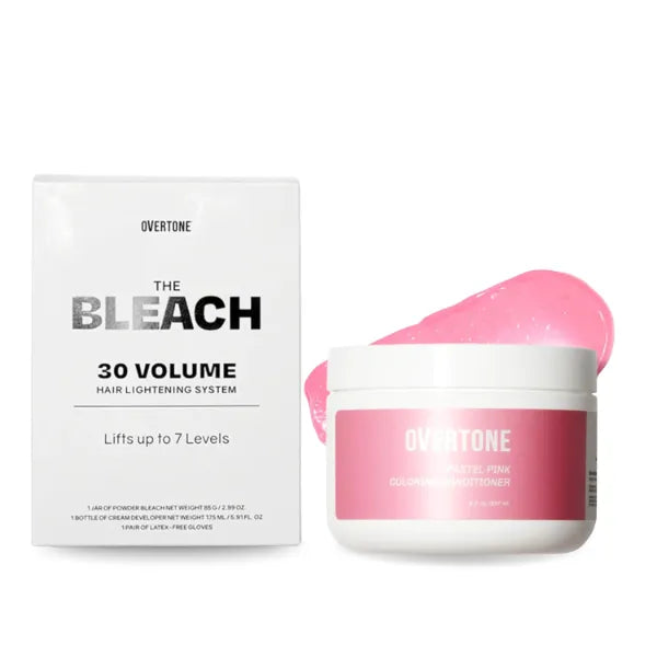 Overtone Color Depositing Semi-Permanent Hair Dye Conditioner - 8 oz For Natural & Color-Treated Hair, The Bleach 30 Volume Hair Lightening Kit - Professional-Grade Included - Pastel Pink