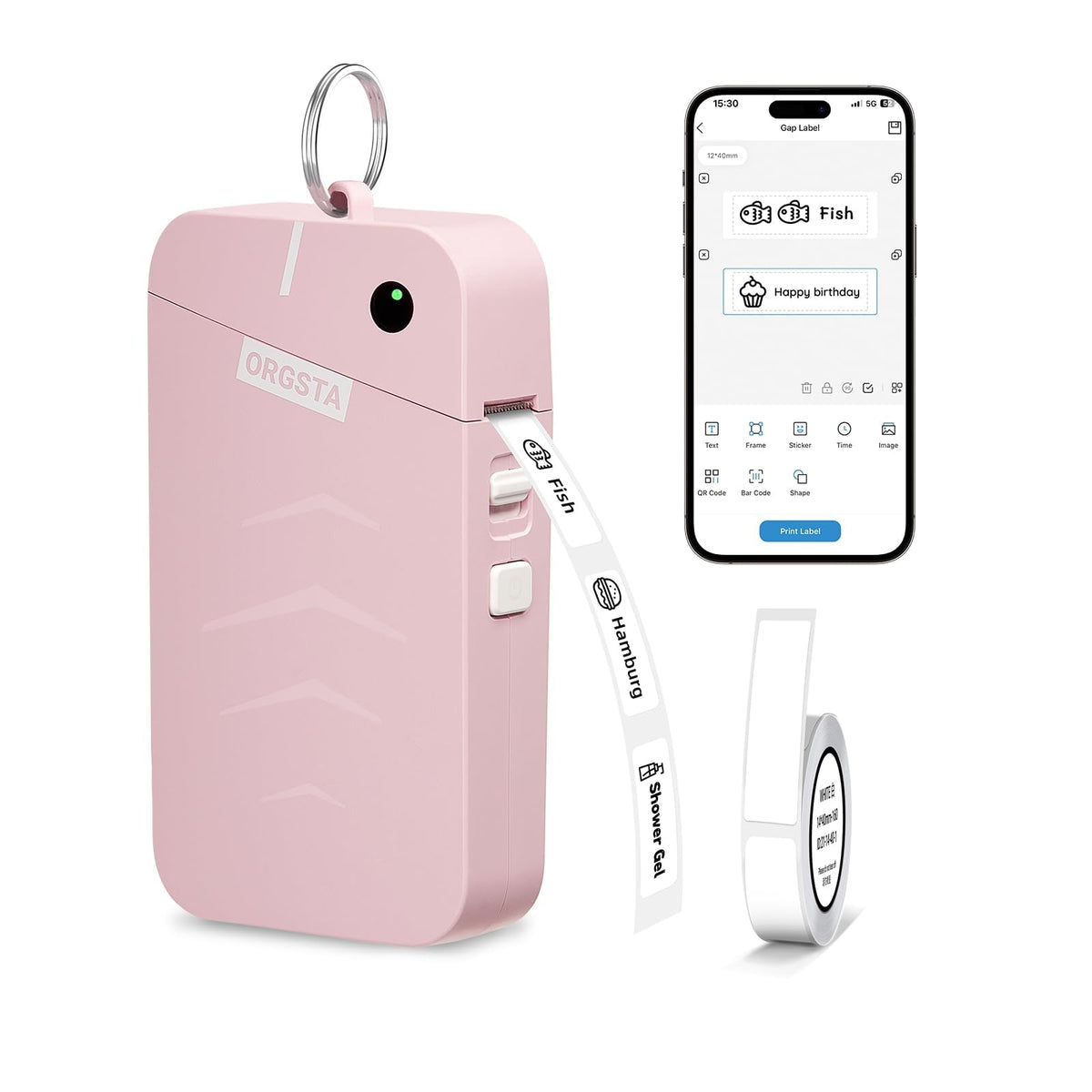 ORGSTA S001 Label Maker Machine with Tape, Portable Bluetooth Label Maker for Home and Office Organization, Thermal Label Printer Mini Label Maker with Multiple Templates, Pink