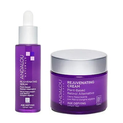 Andalou Naturals Age Defying Bakuchiol Plant-Based Retinol Face Moisturing Cream, 1.7 Ounce + Age Defying Rejuvenating Serum with Bakuchiol Plant-Based Retinol, 1 Oz, Minimize fine lines & Wrinkles