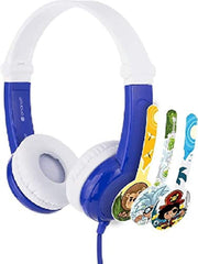 ONANOFF BuddyPhones - Connect Foldable On-Ear Wired Headphones - For Kids Portable Headset Volume Limiting Children Headphones - For School, Home, Travel (Blue)