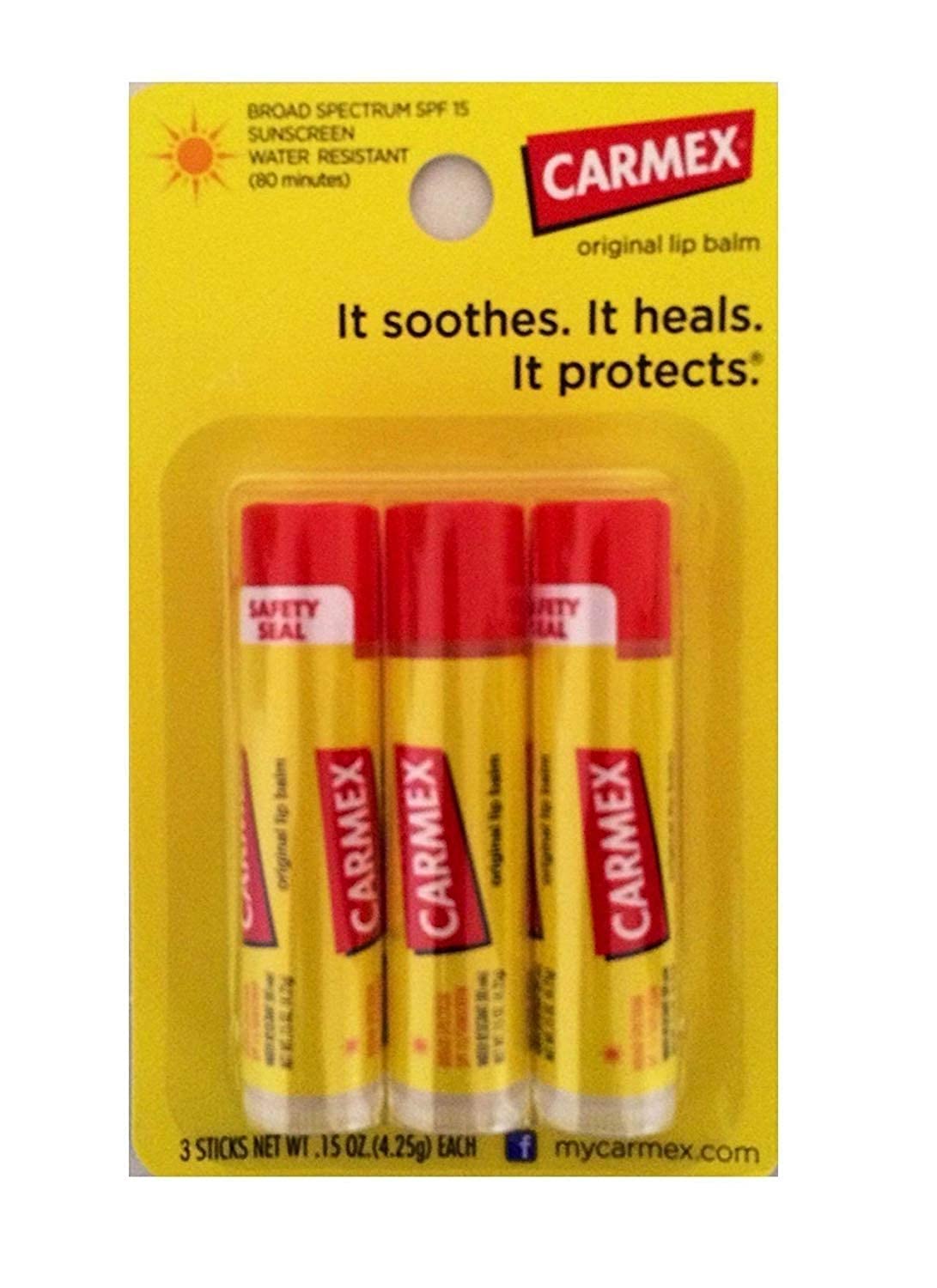 Carmex Classic Lip Balm SPF 15 Lip Protectant, 0.15 Ounce Pack of 3 (Stick in Blister Pack)