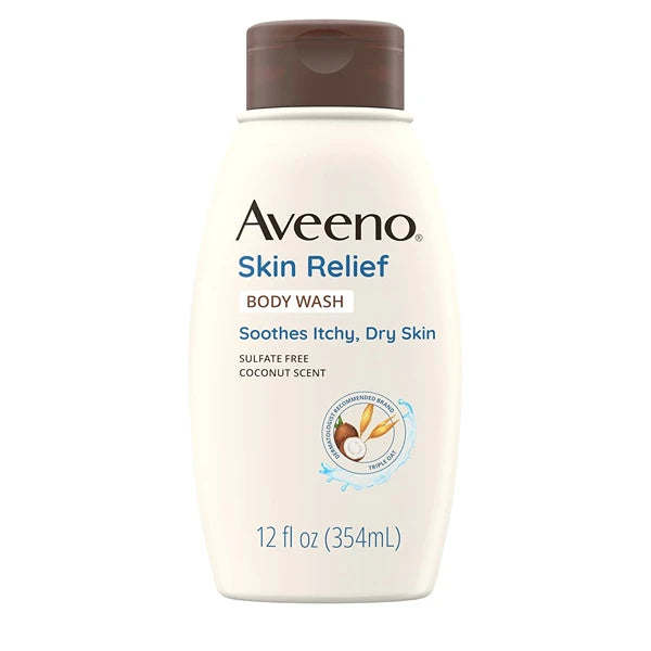 Aveeno Skin Relief Body Wash with Coconut Scent & Soothing Oat, Gentle Soap-Free Body Cleanser for Dry, Itchy & Sensitive Skin, Dye-Free & Allergy-Tested, 12 fl. oz