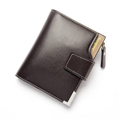 Baellerry Casual Zipper leather Short Wallet for men, Black