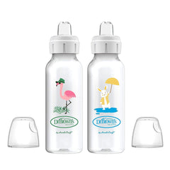 Dr. Brown's Milestones™ Narrow Sippy Bottle, 100% Silicone Soft Sippy Spout, 8oz/250mL, Flamingo & Bunny, 6m+