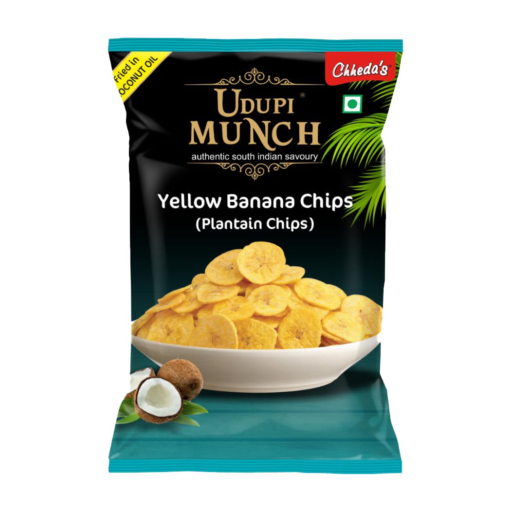 Chheda's Udupi Munch Yellow Banana Chips, Fried in Coconut Oil | Authentic South Plantain Chips | No Artificial Colors, Flavors, or Preservatives -170g