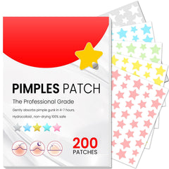 Azonee 200 Pcs Pimple Patches, Hydrocolloid Acne Patches for Face, Colorful Star Pimple Spot Sticker with Hyaluronic Acid, Tea Tree Oil & Centella Oil for Covering Zits and Blemishes
