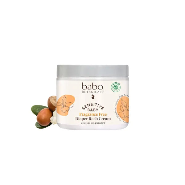 Babo Botanicals Sensitive Baby Fragrance-Free Diaper Cream - 25% Natural Zinc Oxide - Calendula, Shea & Cocoa Butter - Vegan- from Birth on - 6 Ounce Jar