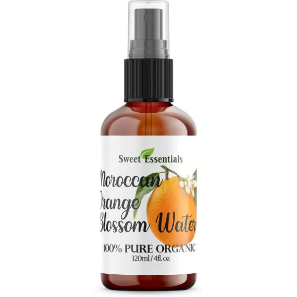 Sweet Essentials Premium Organic Moroccan Orange Blossom (Neroli) Water 4oz Spray Imported from Morocco Food Grade Packed with Natural Antioxidants. Perfect for Hydrating & Rejuvenating Your Face & Neck