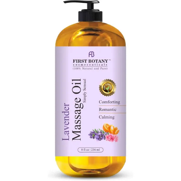 First Botany, Lavender Massage Oil for Couples, 100% Natural Full Body Massage Lotion & Massager, Ideal for use in Aromatic, Relaxing, Sensational Massage & for Aromatherapy for Men & Women, 8 fl oz