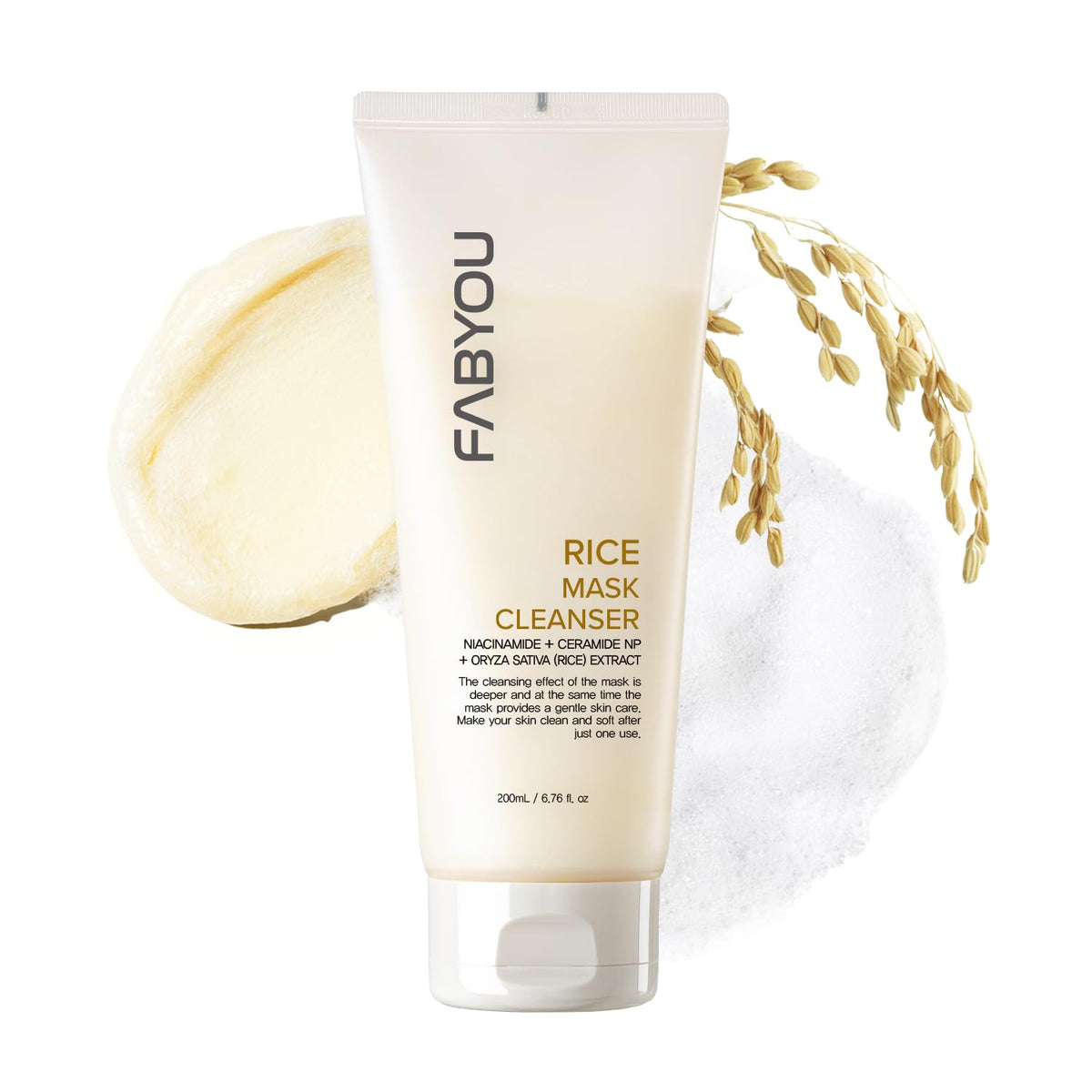 FABYOU Rice Mask Cleanser 200ml – Korean Skincare Glow-Boosting & Hydrating Face Wash with Jeju Rice & Natto Gum, Gentle Exfoliating Daily Foam Cleanser for Deep Pore Cleanser, Non-Irritating Formula