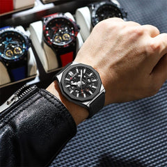 CURREN Men's quartz, sports brand Luxury Original Waterproof with calendar and rubber strap, 8437 - BLACK