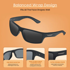 WASAIKKU Polarized Sunglasses for Men Women Classic Fashion Sunglasses Baseball Cycling Driving Fishing Golf Mens Sunglasses with UV Protectio - Black Frame With Black Lens