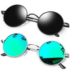 KANASTAL Hippie Round Polarized Sunglasses for Women Men, Small Circle Sun Glasses Classic Vintage Retro Shades Metal Frame UV400 Protection