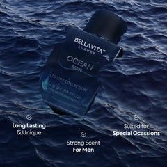 BellaVita Luxury Ocean Aquatic Eau De Parfum for Men - Fresh Citrusy & Fragrance with Marine, Orchid & Musk | Lasting Mens Perfume | OUD & Vanilla Notes | Ideal Perfume for Men, Gifts for Men, 100ml