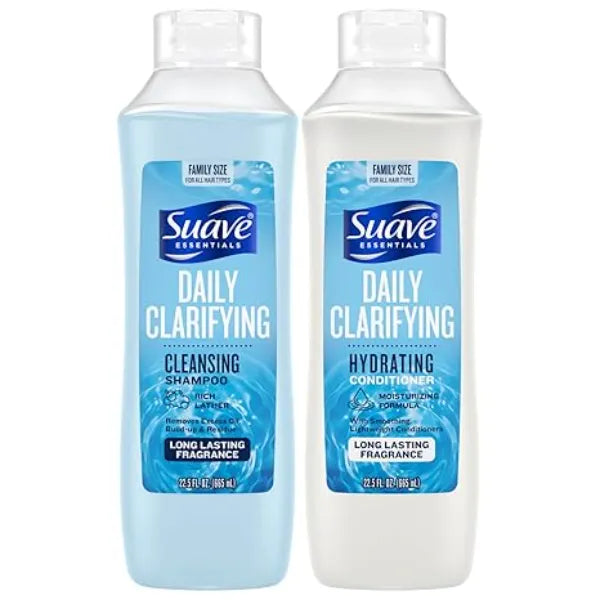 Suave Shampoo & Conditioner Set, Clarifying & Hydrating Build Up & Residue Removal Formulas for Beautiful, Shiny Hair, 2 Piece Set