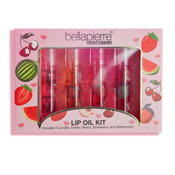 bellapierre Cosmetics 4-Piece Natural Lip Oil Kit | Moisturizing Lip Gloss Set, Fruit Flavored Lip Oil Collection with Rollerball Applicator
