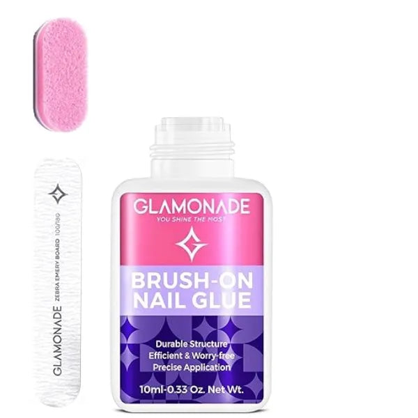 Glamonade Super Strong Nail Glue Press ons and Acrylic Nails Nail Glue, Fake & False Nail Tips Glue 10ml Brush on Professional Easy Long Lasting Adhesive