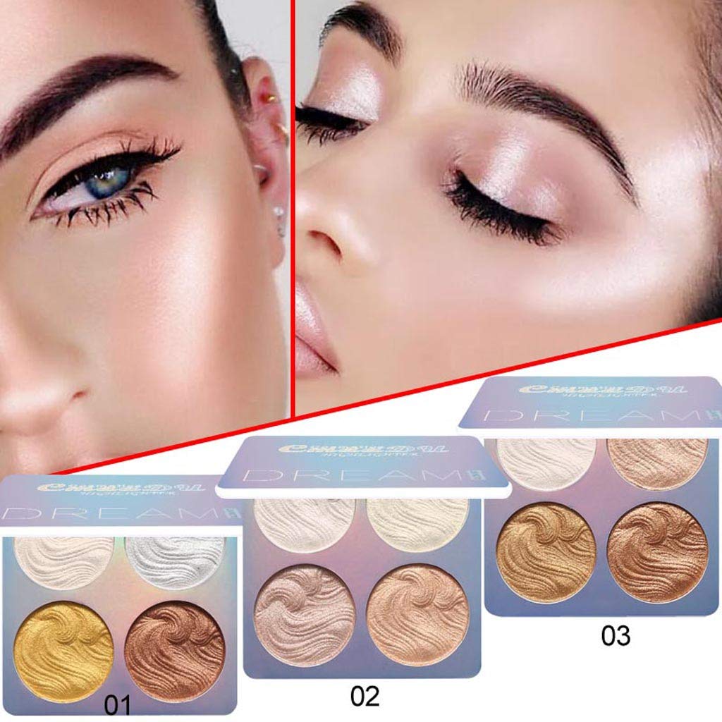 4 Color Highlight Powder Palette,Bloodfin Professional Shimmer Glitter Bronzer Highlighter Powder Palette Compact Highlighting Shimmering Powder for Women Girls