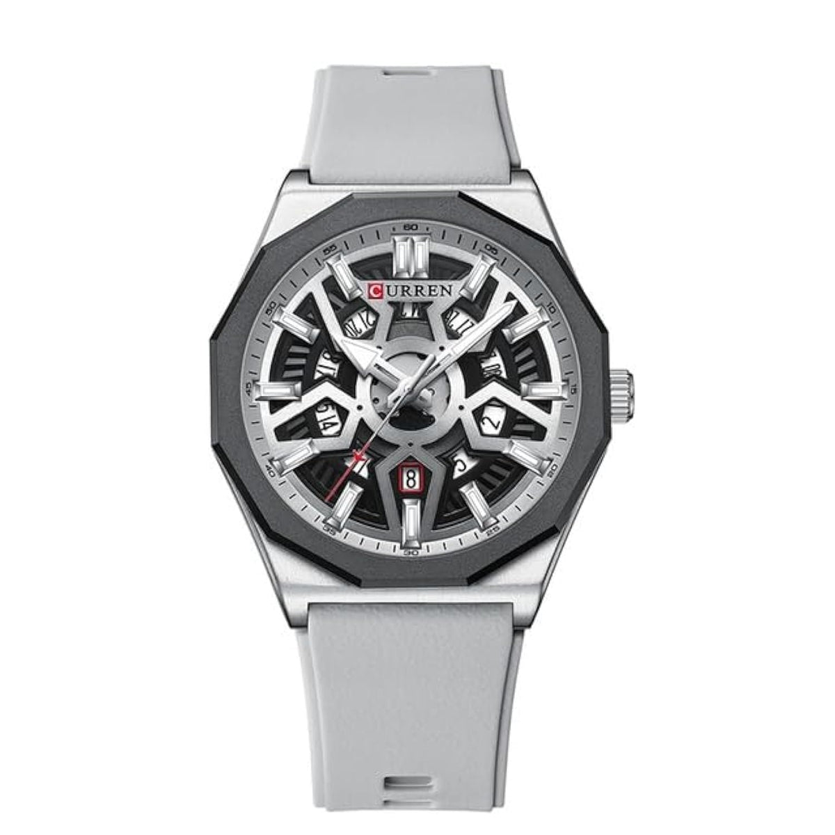 CURREN Men's quartz, sports brand Luxury Original Waterproof with calendar and rubber strap, 8437 - GRAY
