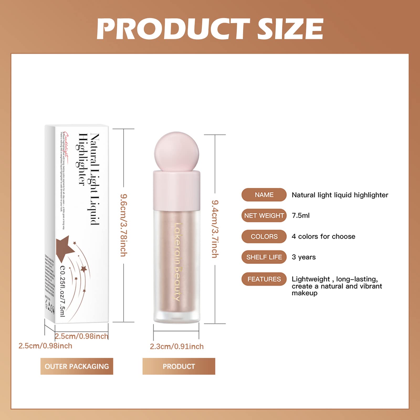 Erinde Liquid Highlighter Makeup, Shimmer Cream Highlighter, Natural Light Face Highlighter, Brightening Liquid Highlight, Face Body Glow Makeup, Glow Drops Makeup, Highlighter Makeup #03 Rose Gold