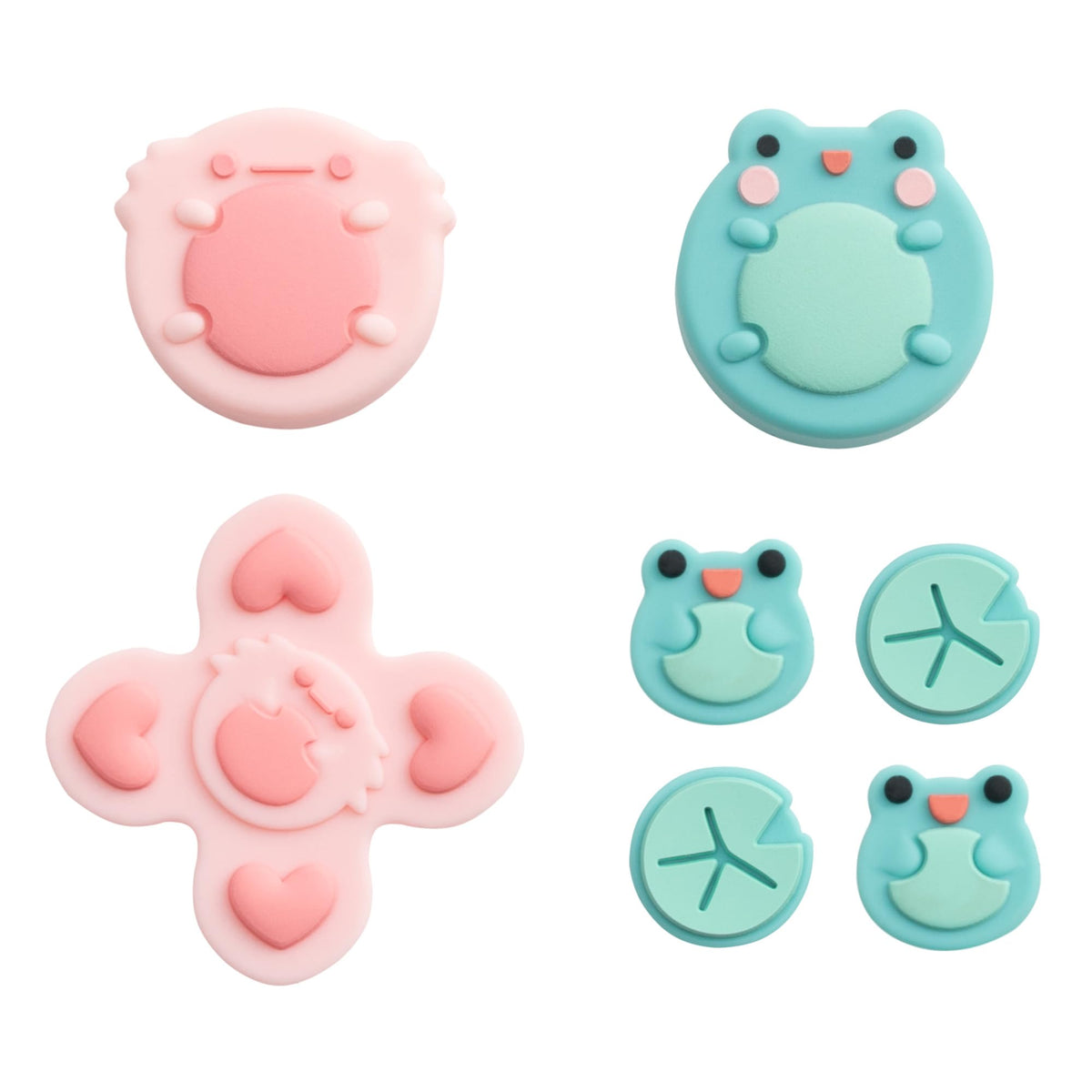 GeekShare Silicone Cross D-Pad Button Caps Set Joystick Cover - ABXY Key Buttons Sticker Compatible with Switch/OLED Game Console - Frog & Axolotl