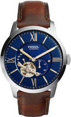 Fossil Analogue Men's Watch (Blue Dial Brown Colored Strap) - Fossil Automatic ME3110, Blue, Automatic Watch