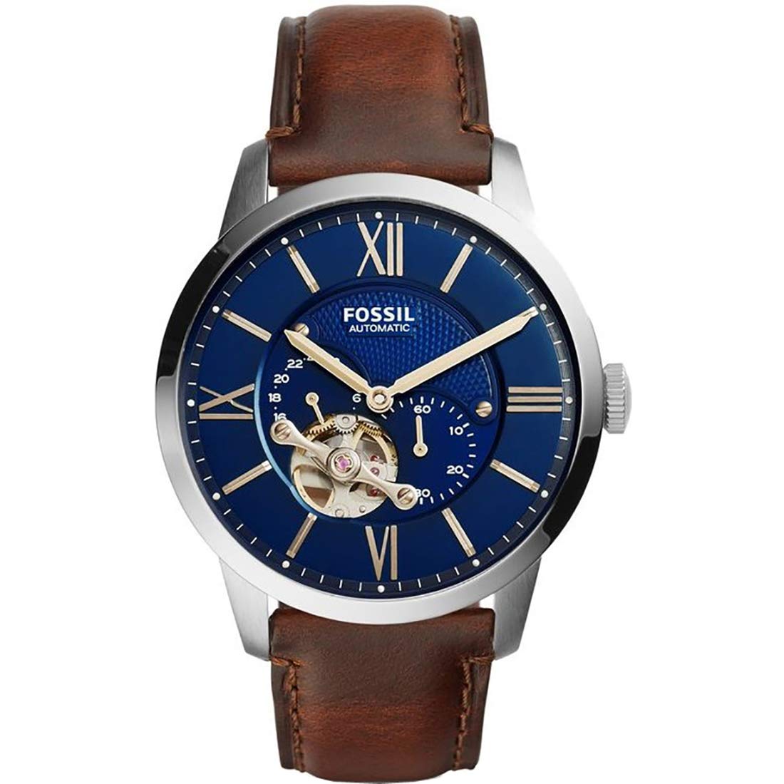 Fossil Analogue Men's Watch (Blue Dial Brown Colored Strap) - Fossil Automatic ME3110, Blue, Automatic Watch