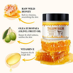KASTWAVE Tallow and Honey Balm for Skin Care - Grass-Fed Beef Tallow & Raw Wild Honey Blend - All Natural Moisturizing Body Oil (2 oz)