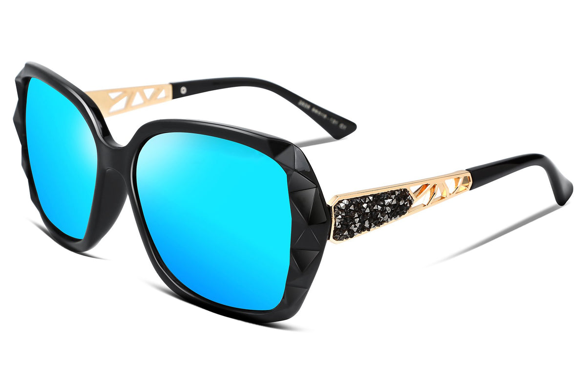 FEISEDY Polarized Women Square Sunglasses Sparkling Composite Shiny Frame B2289
