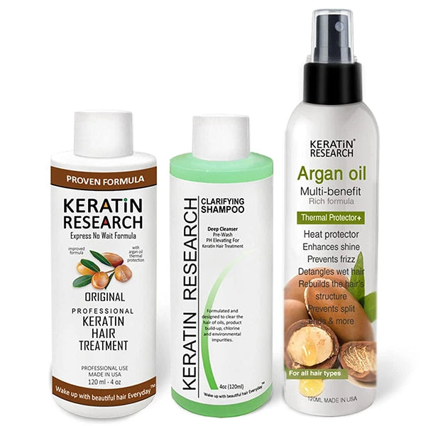 Keratin Research Brazilian Keratin Hair Blowout Treatment Spray with Queratina Keratina - Advanced Straightening & Smoothing for 4-6 Months, Fresh Scent, Includes Argan Oil Thermal Protector
