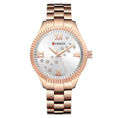 CURREN Watch 9009 Women's Quartz Watch Designer Crystal Wristwatch Ladies Watch (with Original Box) - WHITE ROSE