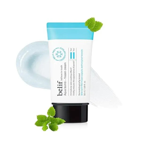 belif Aqua Bomb Cooling Relief Cream with Panthenol & Niacinamide Daily Soothing & Hydrating Moisturizer, Depuff with Caffeine, Non comedogenic, Lightweight Cream, Korean Skincare, 1.69 fl oz (50ml)
