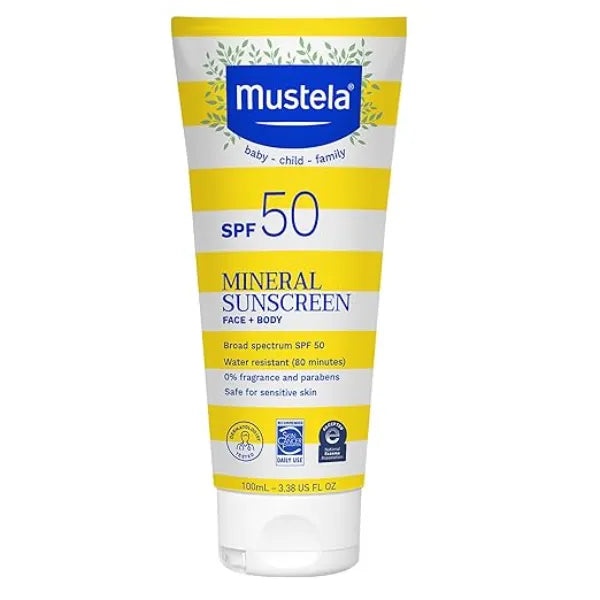Mustela Baby Mineral Sunscreen Lotion SPF 50 Broad Spectrum - Face & Body Sun Lotion for Sensitive Skin - Water Resistant & Fragrance Free