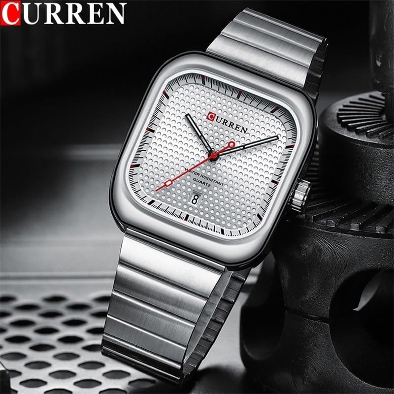 Curren 8460 Casual Steel Strap Square Men Quartz Watch Japan