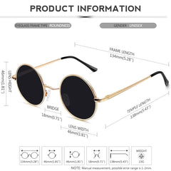 KANASTAL Hippie Round Polarized Sunglasses for Women Men, Small Circle Sun Glasses Classic Vintage Retro Shades Metal Frame UV400 Protection