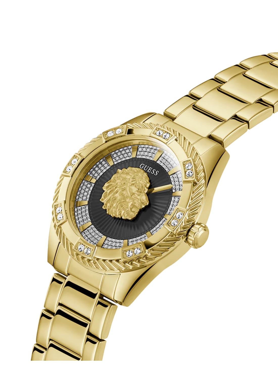 GUESS P GLD CS W/CRYS/SUN BLK GLITZ DL W/P GLD LION/P GLD BRCT