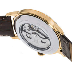 Orient 'Bambino Open Heart' Japanese Automatic Stainless Steel and Leather Dress Watch