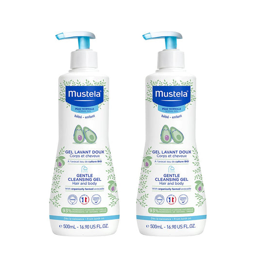 Mustela Baby Gentle Cleansing Gel - Baby Hair & Body Wash - with Natural Avocado fortified with Vitamin B5 - Biodegradable Formula & Tear-Free - Pack of 2 - 500ml