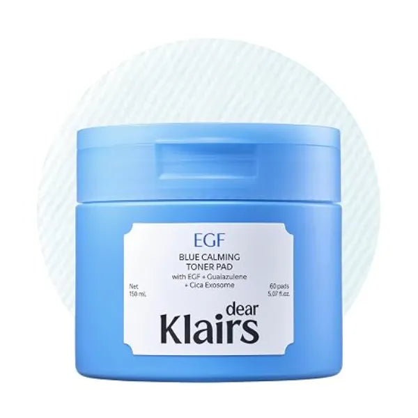 DearKlairs EGF Blue Calming Toner Pad Cooling & Redness Relief, 60 Pads