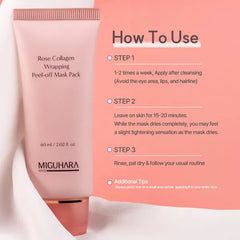 MIGUHARA Collagen Rose Wrapping Peel Off Mask | Pore Minimizer & Glass Skin Glow | Vegan Korean Face Mask with French Rosa Centifolia Flower Extract, Firming & Dullness Care, 2.02 fl.oz