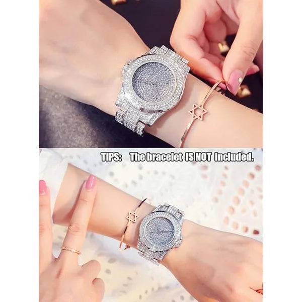 KASTWAVE Luxury Ladies Watch Iced Out Watch with Quartz Movement Crystal Rhinestone Diamond Watches for Women Stainless Steel Wristwatch Full Diamonds